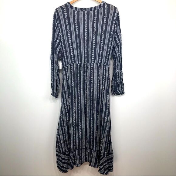 Simply Styled NEW Dusty Blue Pattern Boho Prairie Core Crinkle Dress - Picture 2 of 13